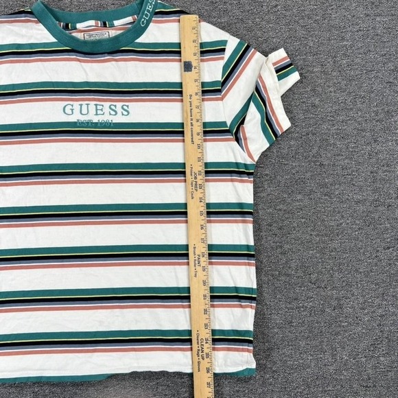 Vintage Guess Originals Shirt Mens Large Green Striped Logo Crewneck Tee 90s - Picture 10 of 14